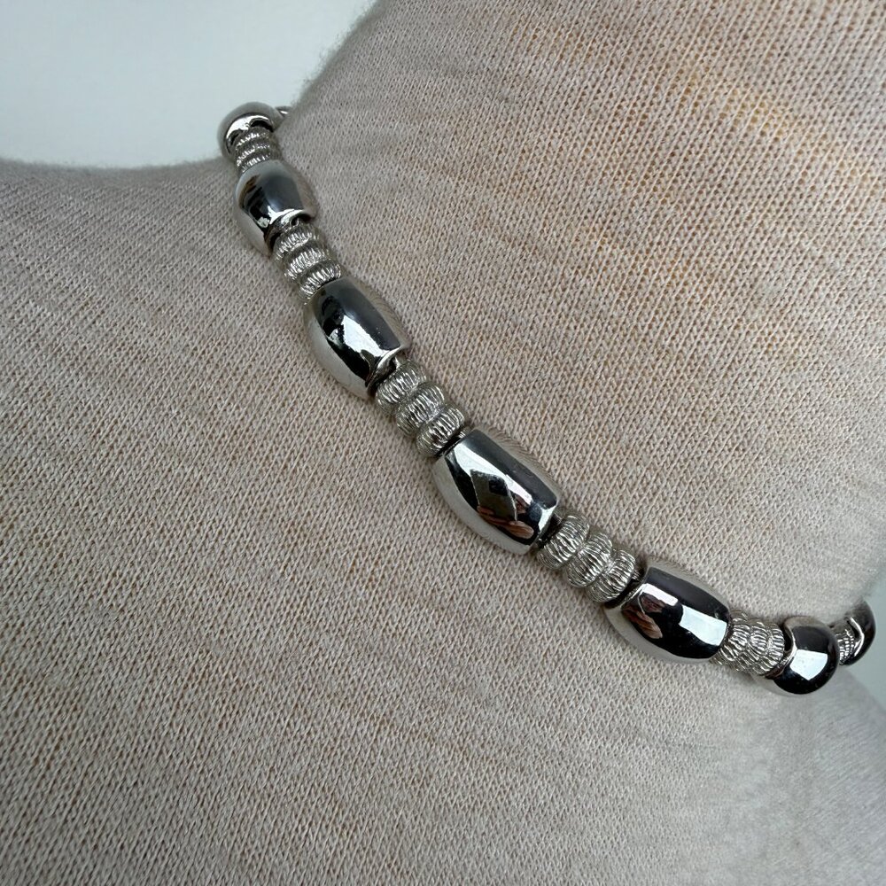 Vintage Monet Smooth Chunky Silver Tone Choker Necklace 14-16" - Picture 2 of 7